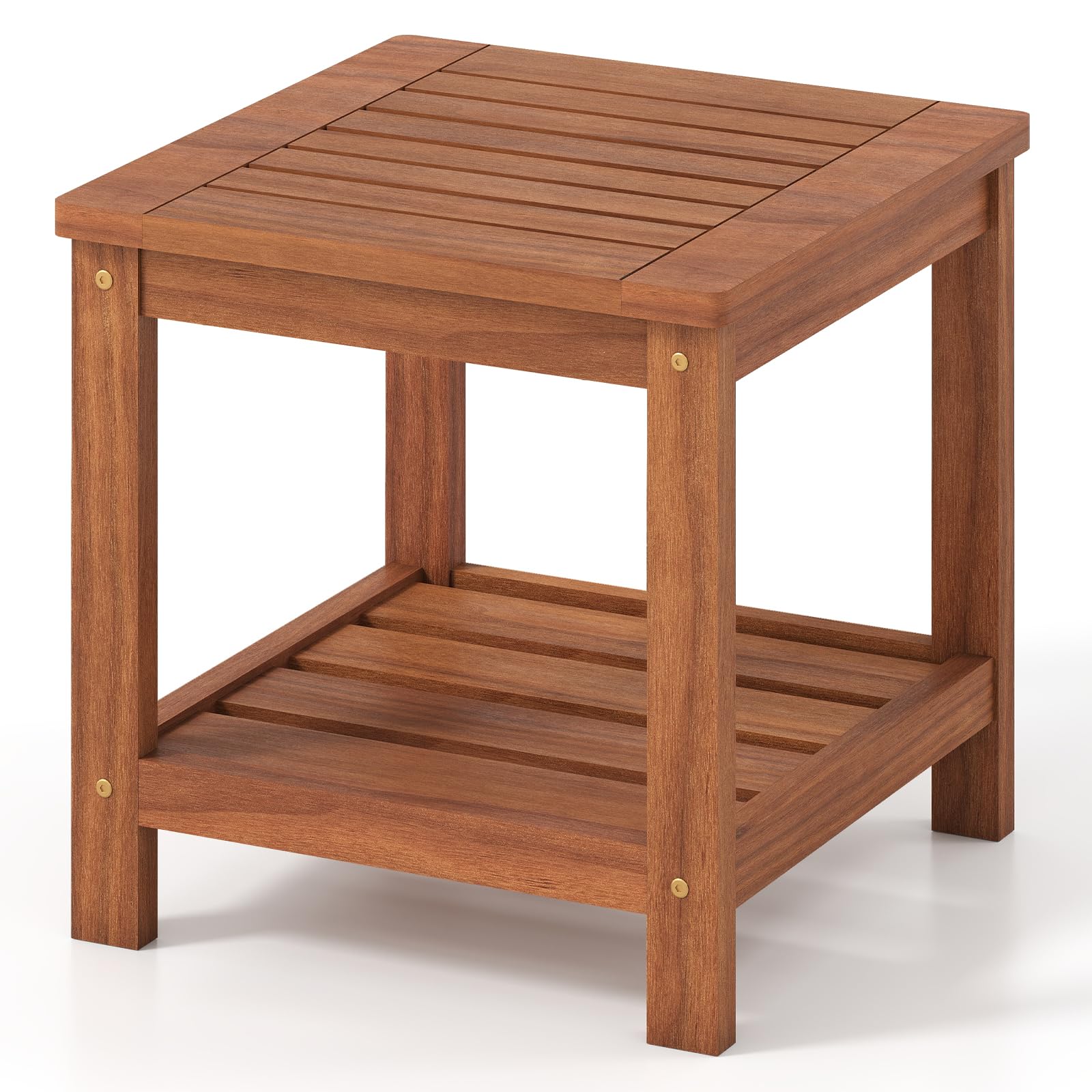 Table d'appoint d'extérieur Tangkula avec plateau à lattes et étagère de rangement